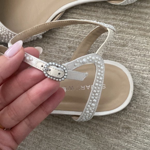 Stuart Weitzman Pearl Satin Bliss Flats White Pointed Toe Bridal Shoes Size 11 - Picture 14 of 17